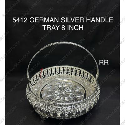 GERMAN SILVER ROUND 8 INCH HANDLE TRAY (5412)