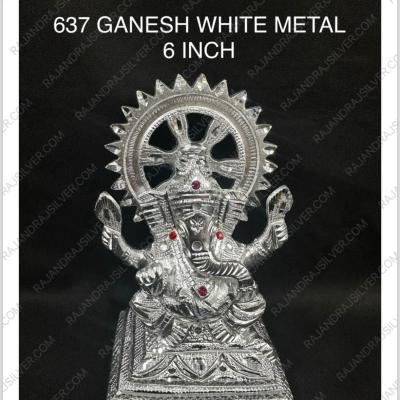 White Metal Ganesh 6 Inch (637)