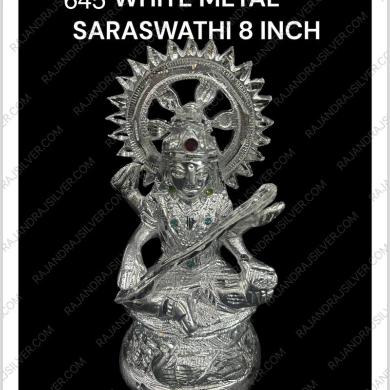 White Metal Saraswathi 8 Inch (645)