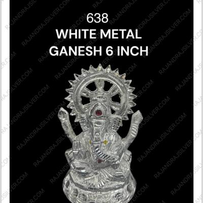 White Metal Ganesh 6 Inch (638)