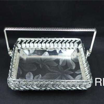 German Silver Rectangle Handle Tray 6*5 Inch (Silver)