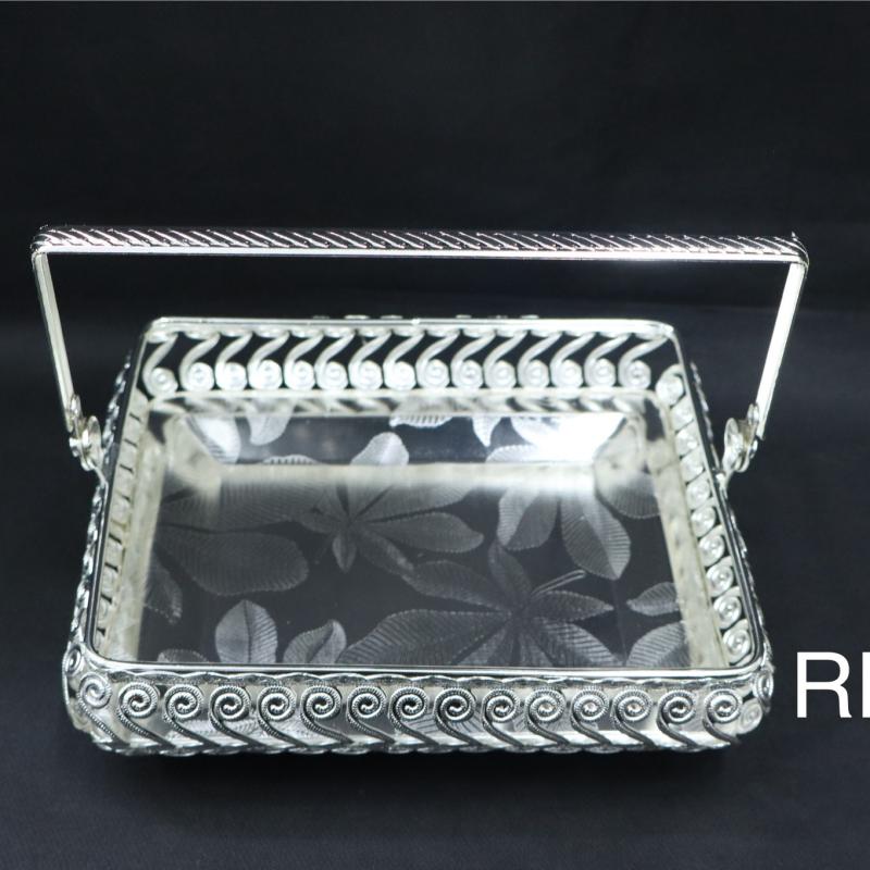 German Silver Rectangle Handle Tray 6*5 Inch (Silver)