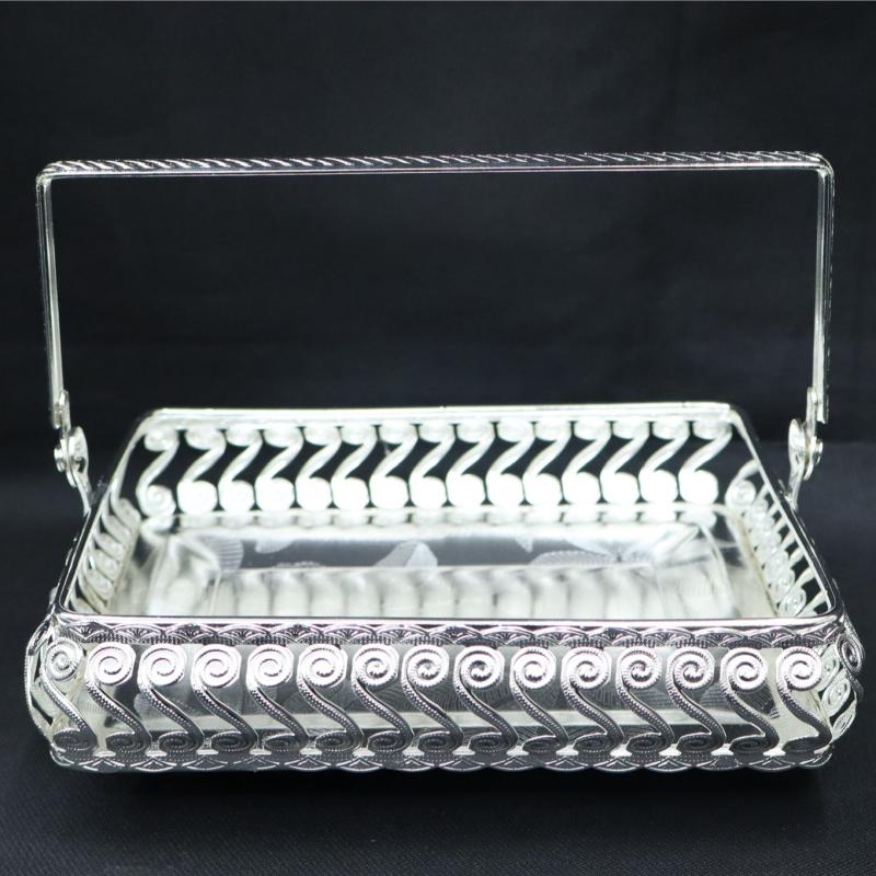 German Silver Rectangle Handle Tray 6*5 Inch (Silver)