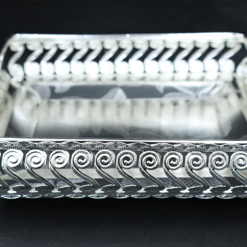 German Silver Rectangle Handle Tray 6*5 Inch (Silver)