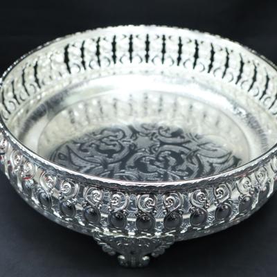 German Silver Round Tray 8 Inch With Stand ( Silver )