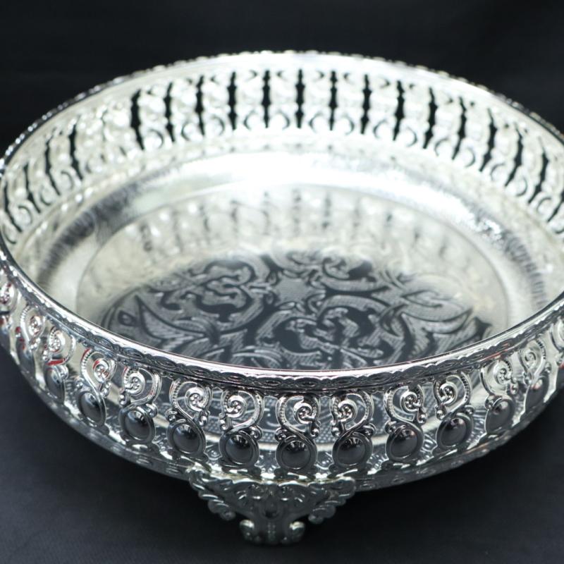 German Silver Round Tray 8 Inch With Stand ( Silver )