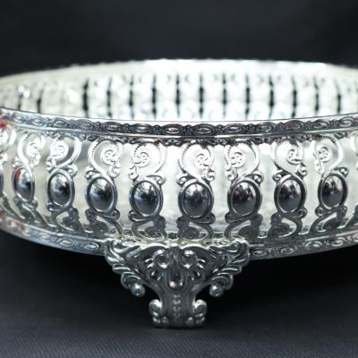 German Silver Round Tray 8 Inch With Stand ( Silver )
