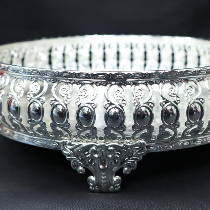 German Silver Round Tray 8 Inch With Stand ( Silver )