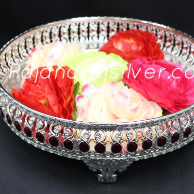 German Silver Enemal Round Tray 10 Inch (Maroon) 7061