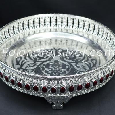 German Silver Enemal Round Tray 10 Inch (Maroon) 7061