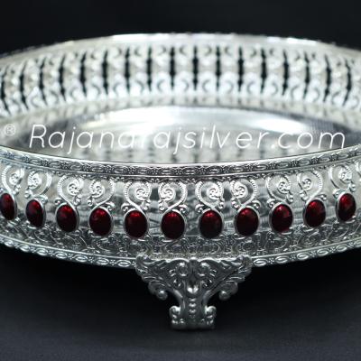 German Silver Enemal Round Tray 10 Inch (Maroon) 7061