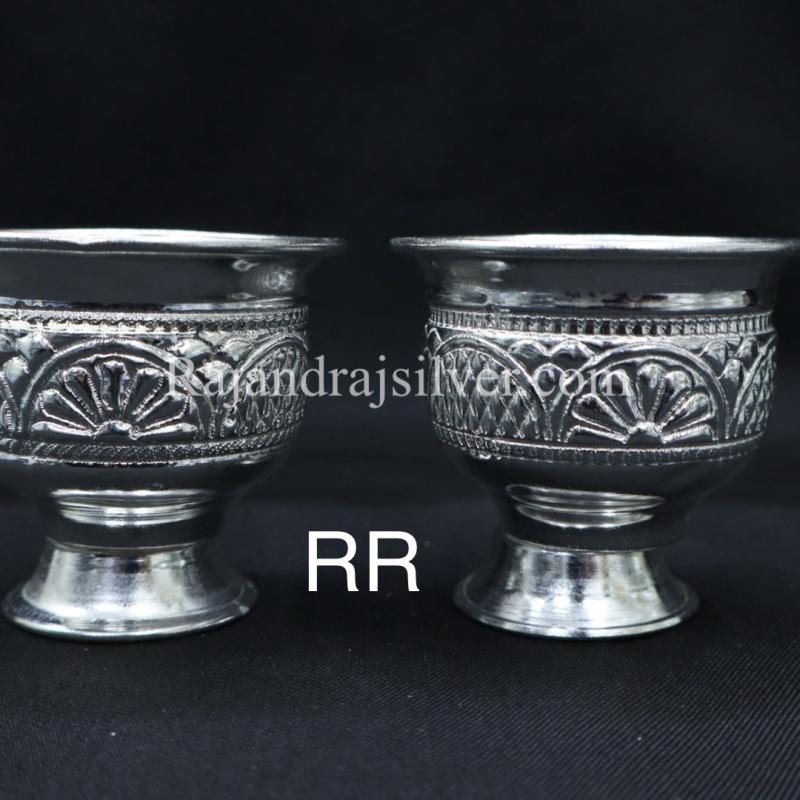 German Silver Nakshi Chandan Cup Bowl Medium 2.5 Inch 2 Pcs Set
