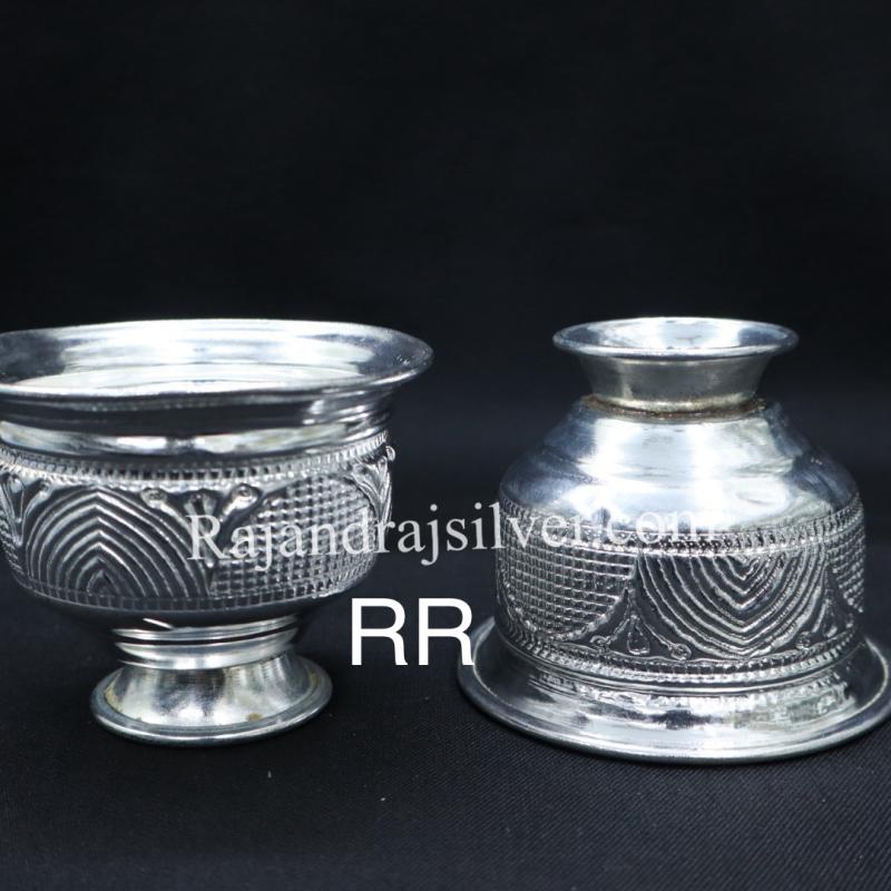 German Silver Nakshi Chandan Cup Bowl Big 3 Inch 2 Pcs Set
