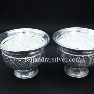 German Silver Nakshi Chandan Cup Bowl Big 3 Inch 2 Pcs Set