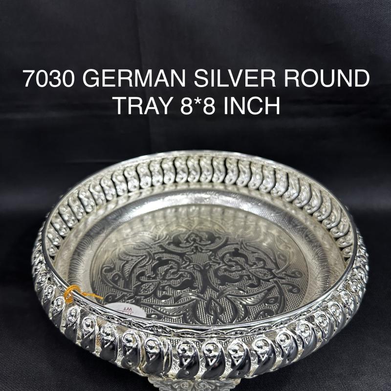 German Silver Round 8 Inch Tray With Stand (7030)