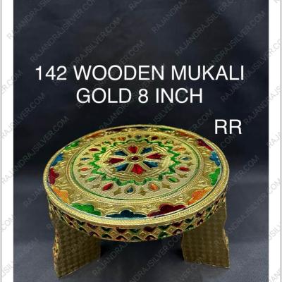Wooden Based Enamel Gold Mukali 8 Inch (142)