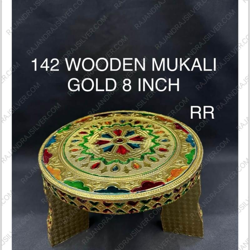 Wooden Based Enamel Gold Mukali 8 Inch (142)