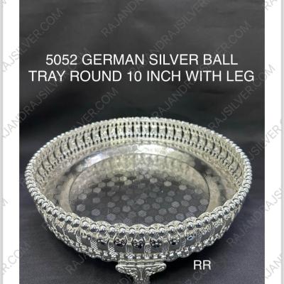German Silver Unique Ball Round Tray With Leg (10 Inch) (5052)