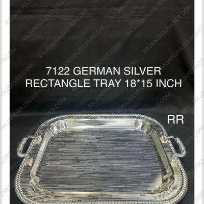German Silver Unique Rectangle Tray With Handle (18*15 Inch) (7122) (Silver)