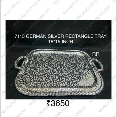 German Silver Unique Rectangle Tray With Handle (18*15 Inch) (7115) (Silver)