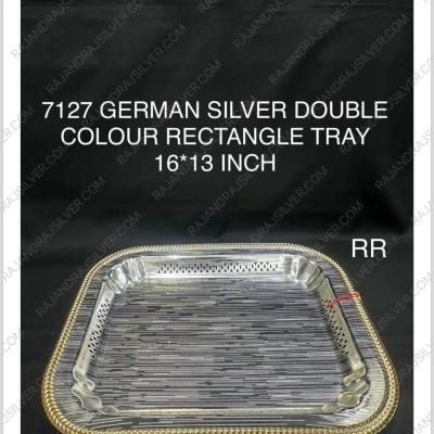 German Silver Unique Rectangle Tray (16*13 Inch) (7127) (Double Colour)