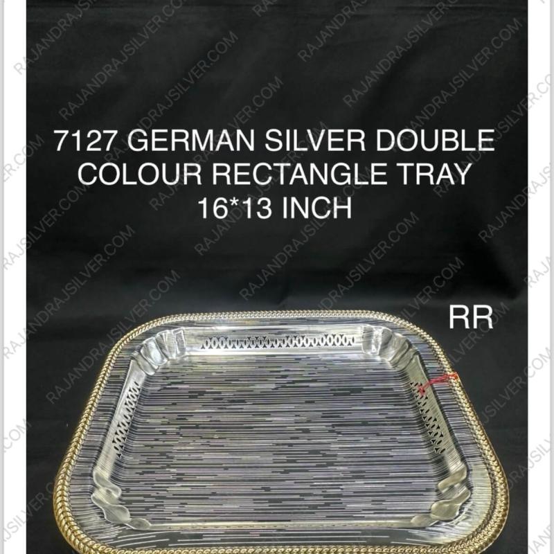 German Silver Unique Rectangle Tray (16*13 Inch) (7127) (Double Colour)