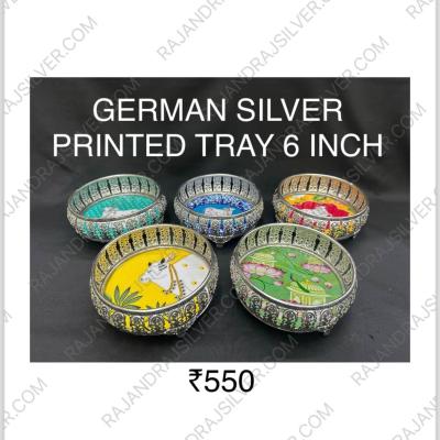 German Silver Unique Round 5 Inch Printed Tray (Single)