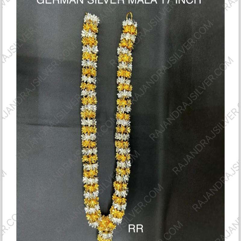 German Silver Flower Mala GoldSilver 17 Inch