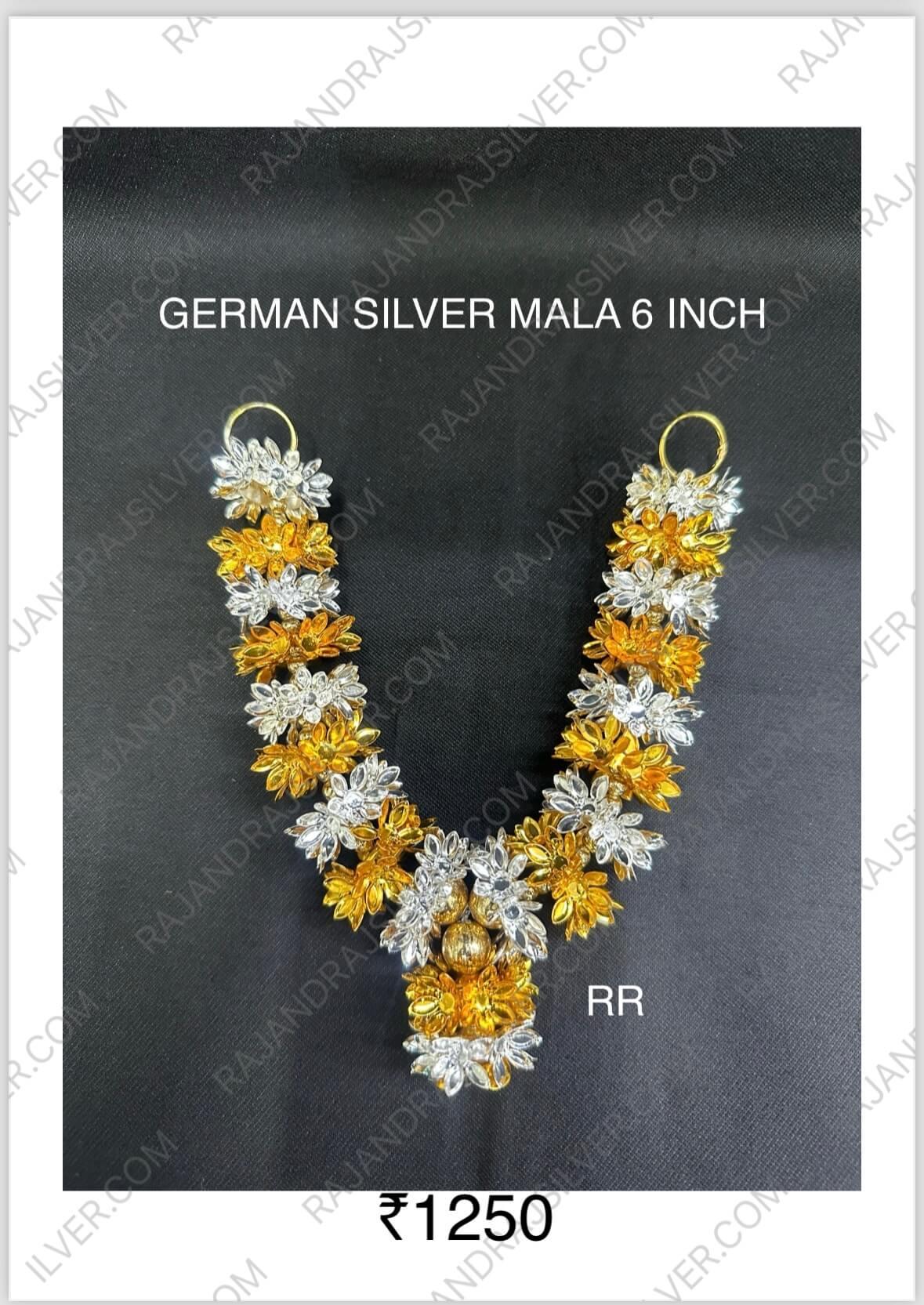 German Silver Mala And Flowers