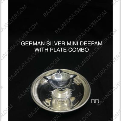 German Silver Mini Deepam With Plate Combo (Set)