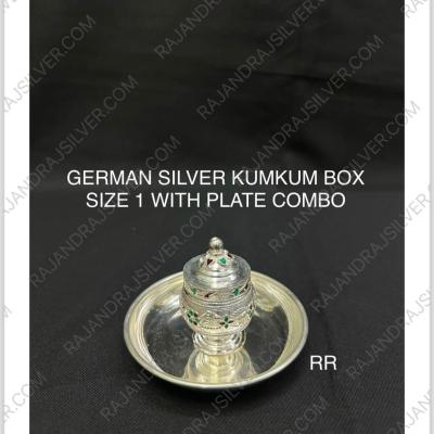 German Silver Kumkum Box Size 1 With Plate Combo (Set)