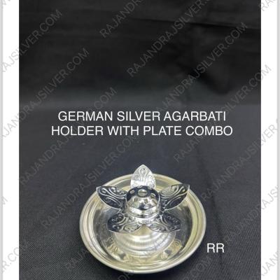 German Silver Agarabti Holder With Plate Combo (Set)