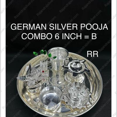 German Silver Pooja Combo Set 7 Pcs Set (6 Inch=B)