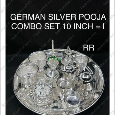 German Silver Pooja Combo Set 13 Pcs Set (10 Inch=I)