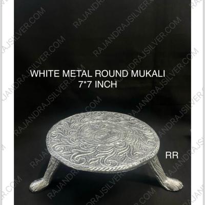 White Metal Round Mukali (7*7 Inch)