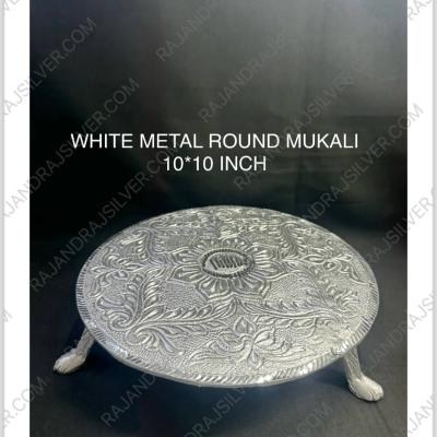 White Metal Round Mukali (10*10 Inch)