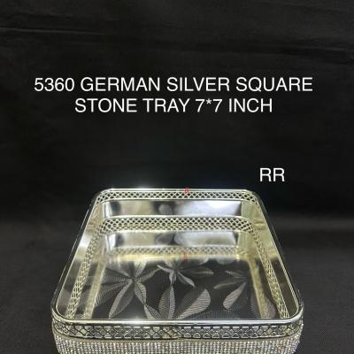 German Silver Elegant Stone Square Tray 7 Inch (5360)