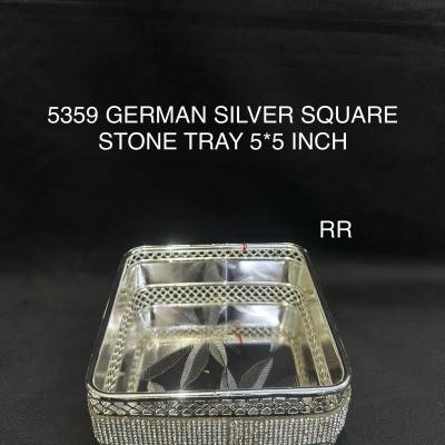 German Silver Elegant Stone Square Tray 5 Inch (5359)