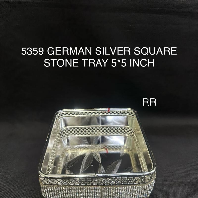 German Silver Elegant Stone Square Tray 5 Inch (5359)