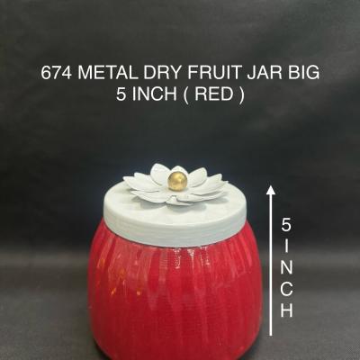 Elegant Dry Fruit Metal Jar Round 5 Inch Big (674) Red