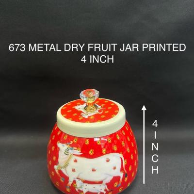 Elegant Dry Fruit Metal Jar Round Printed 4 Inch(673) Red