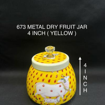 Elegant Dry Fruit Metal Jar Round Printed 4 Inch(673) Yellow