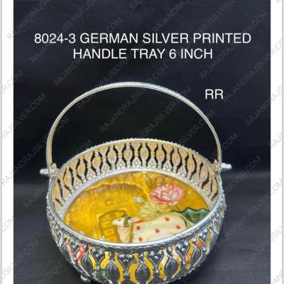 German Silver Elegant Pichwai Tray With Handle 6 Inch (8024-3)
