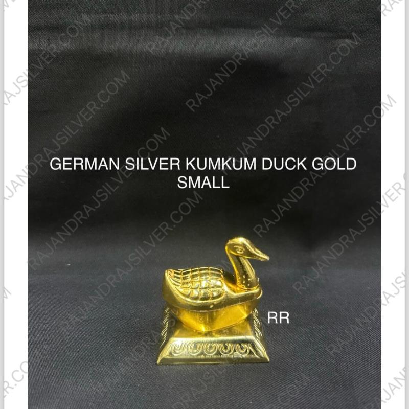 German Silver Unique Gold Polished Duck Kumkum Box Small