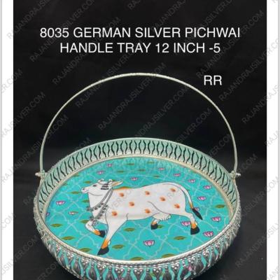 German Silver Unique Round Pichwai Tray 12 Inch-5(8035)